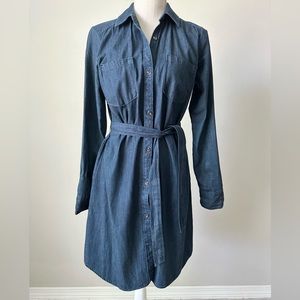 Long Sleeve with Pockets Denim Mini Dress- S
